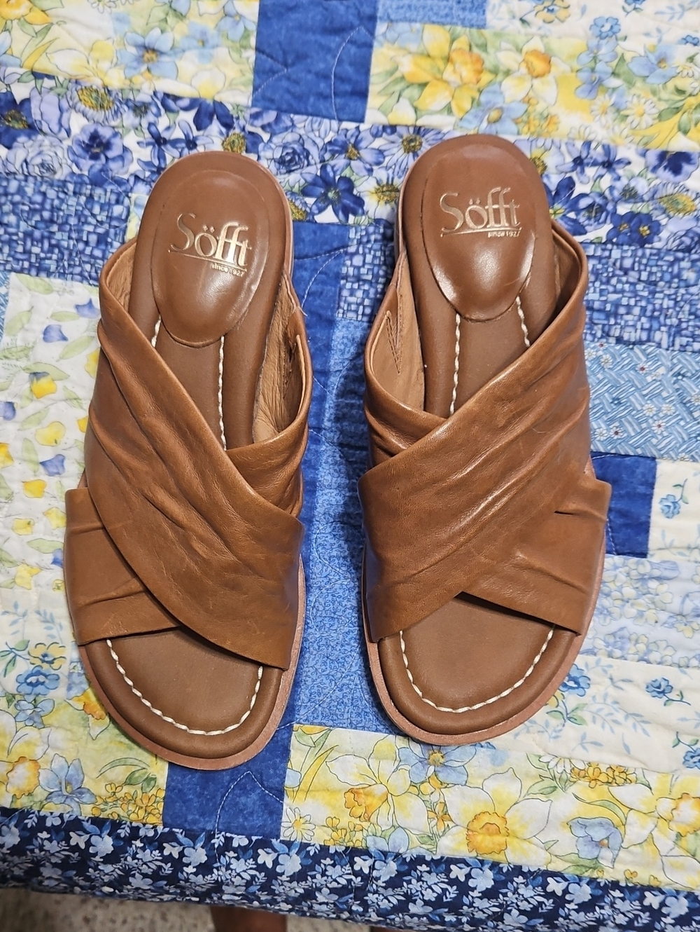Sofft Brown Leather Crossover Slide Mules